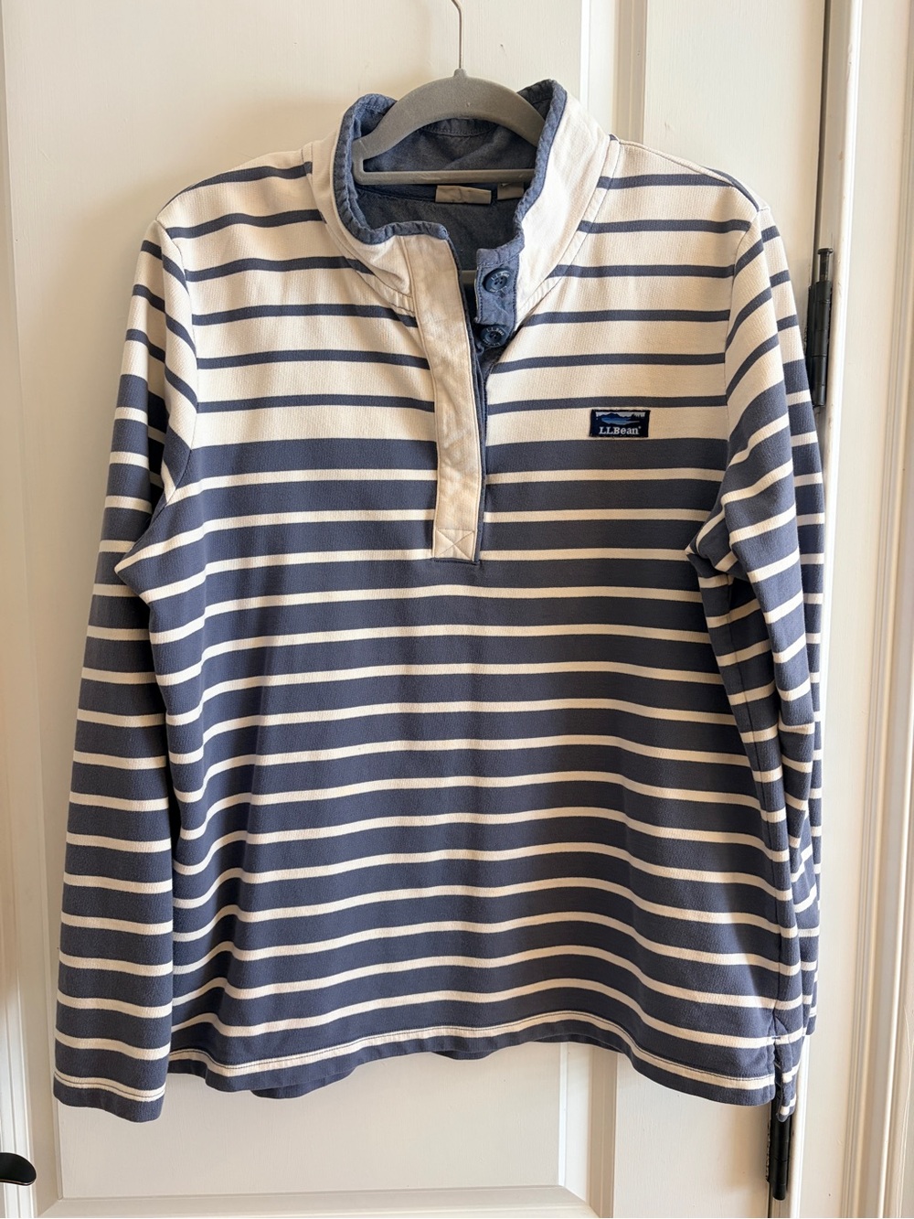 L.L.Bean Women’s XL Striped Cotton Henley Pullover Navy Cream Long Sleeve